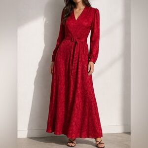 Argenti 100% Silk Vintage Dress Red/Pink Womens size 6 Long Sleeve